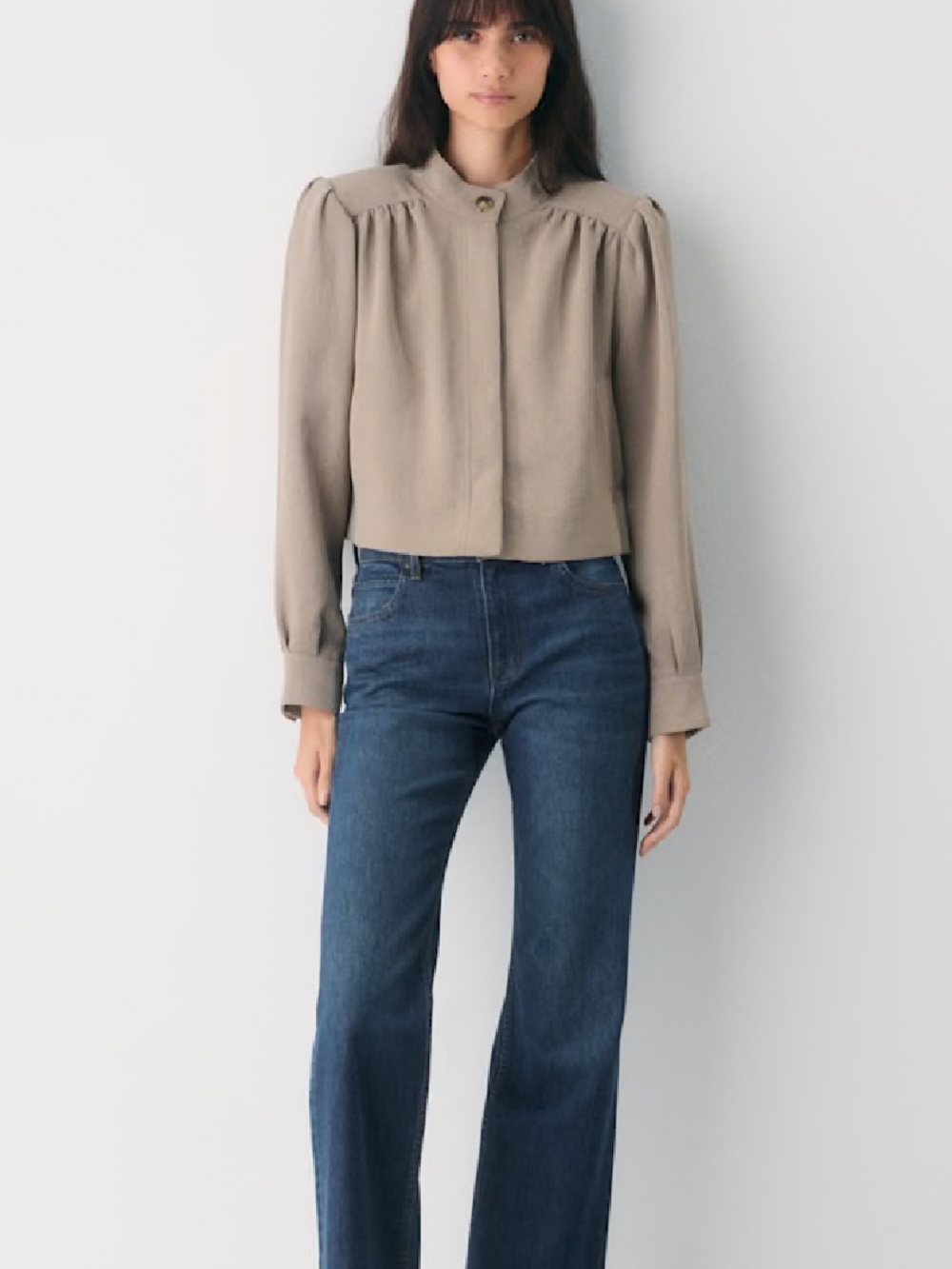 Wilfred Taupe Cropped Button-Front Jacket